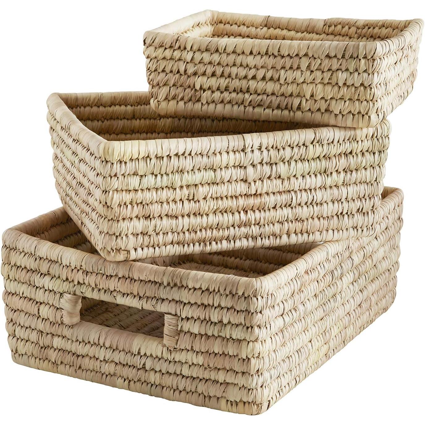 Set of 3 Rectangular Baskets | Storage Bins with Handles Home Shelf Organizers