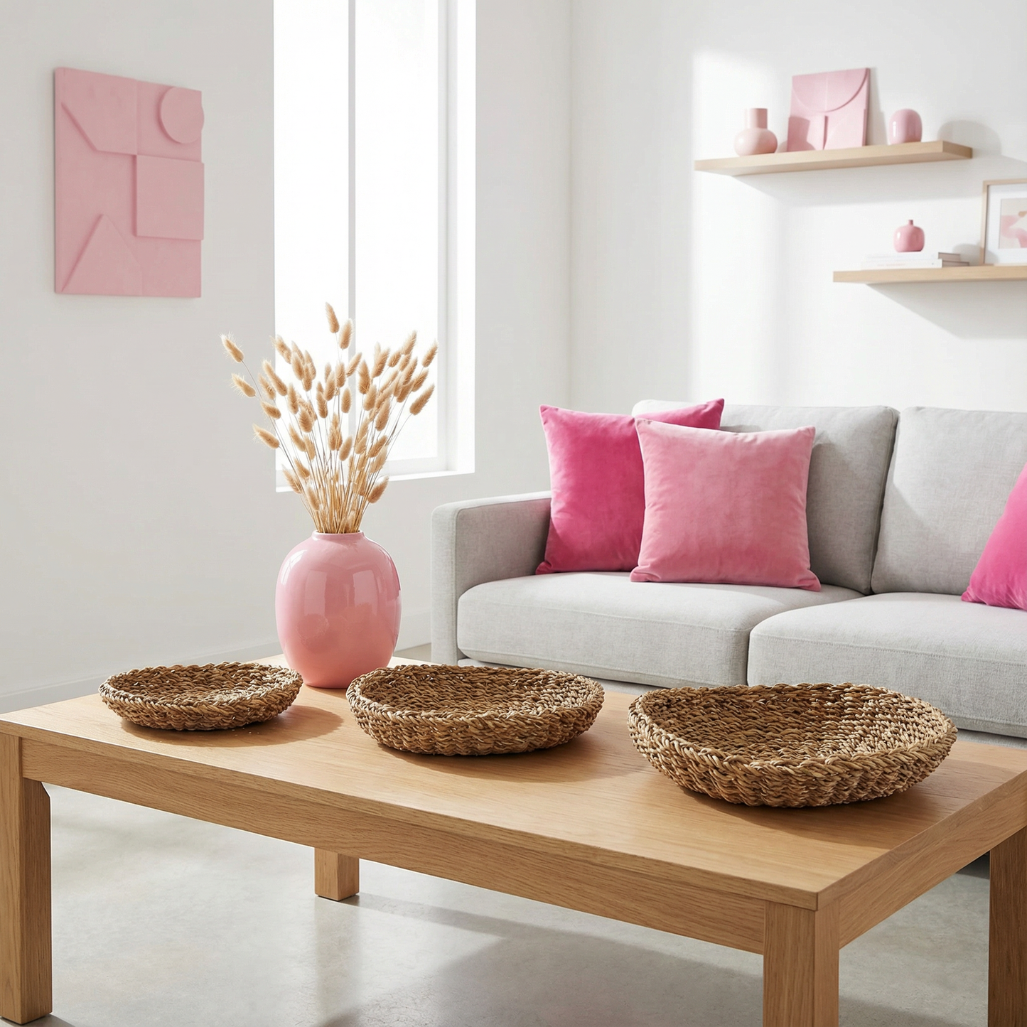 Set of 3 Round Sea Grass Basket Trays | 9-12" Diameters