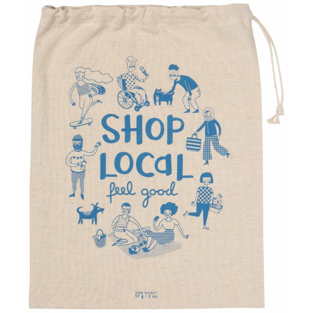 Set of 3 Shop Local Reusable Produce Bags | Cotton Reusable Drawstring Grocery Market Bag