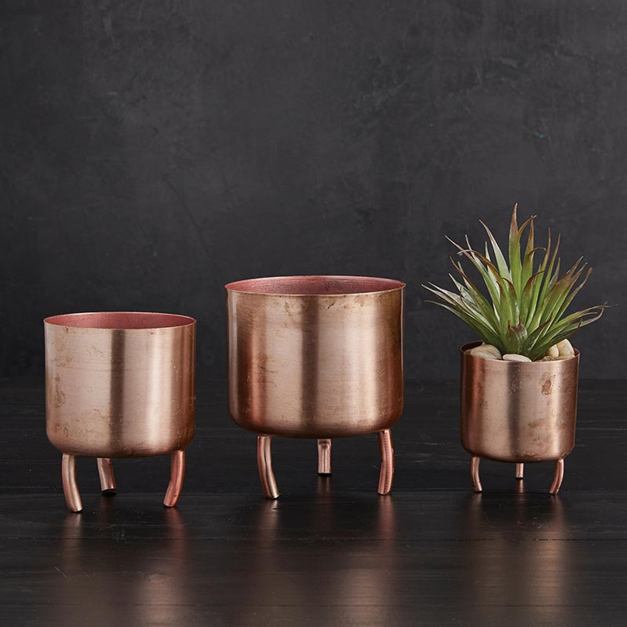 Set of 3 Small Rose Gold Pots | Metal Pots Planter