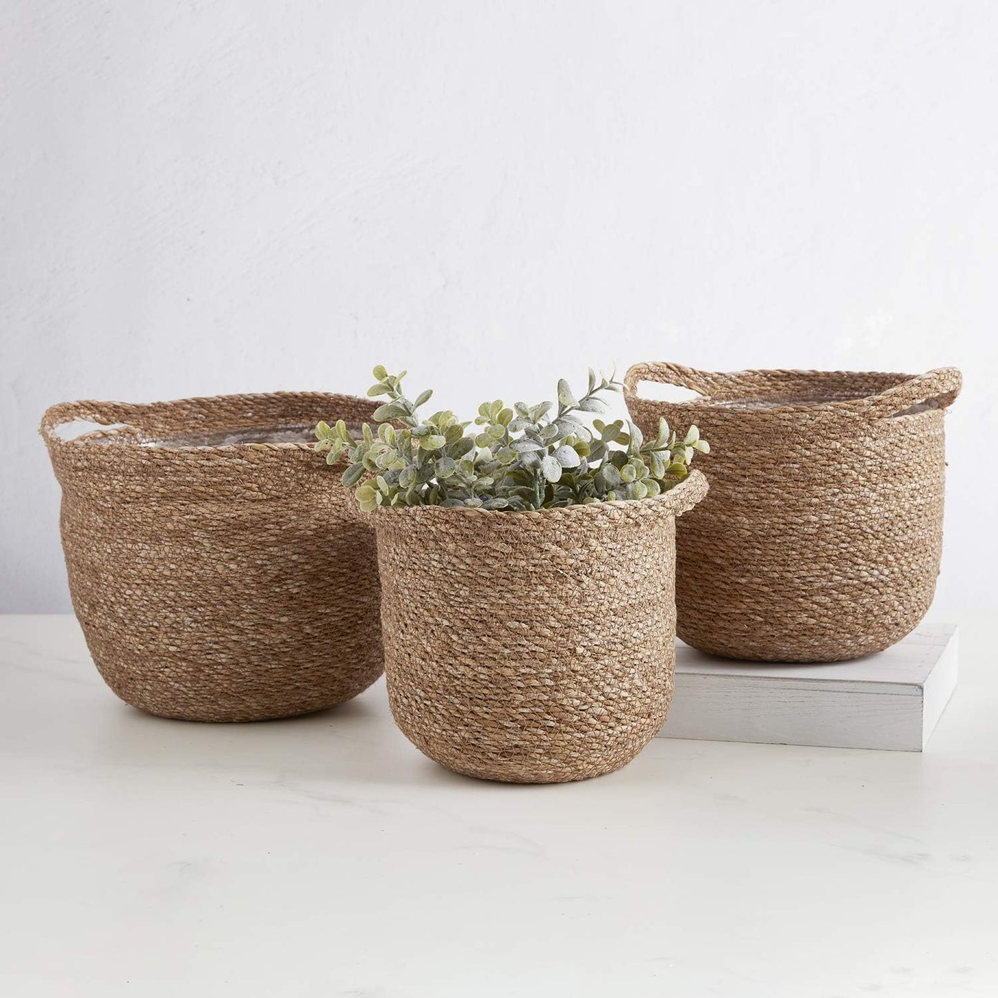 Set of 3 Small Round Cylinder Basket Set | Storage Bins with Handles Home Shelf Organizers