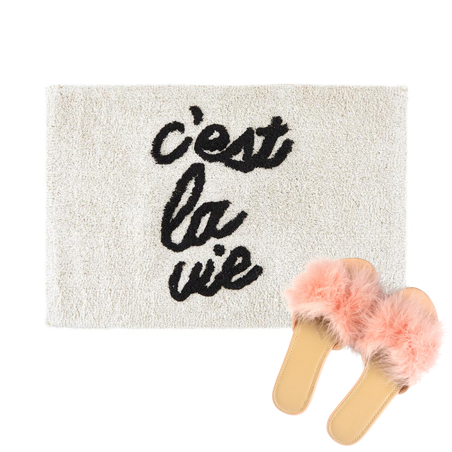Set of 2 C'est la Vie Bath Mat | Soft Bathroom Rug | 20" x 30"