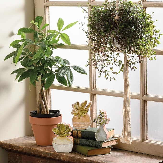 Set of 3 Wooden Succulents Freestanding Plant Decor