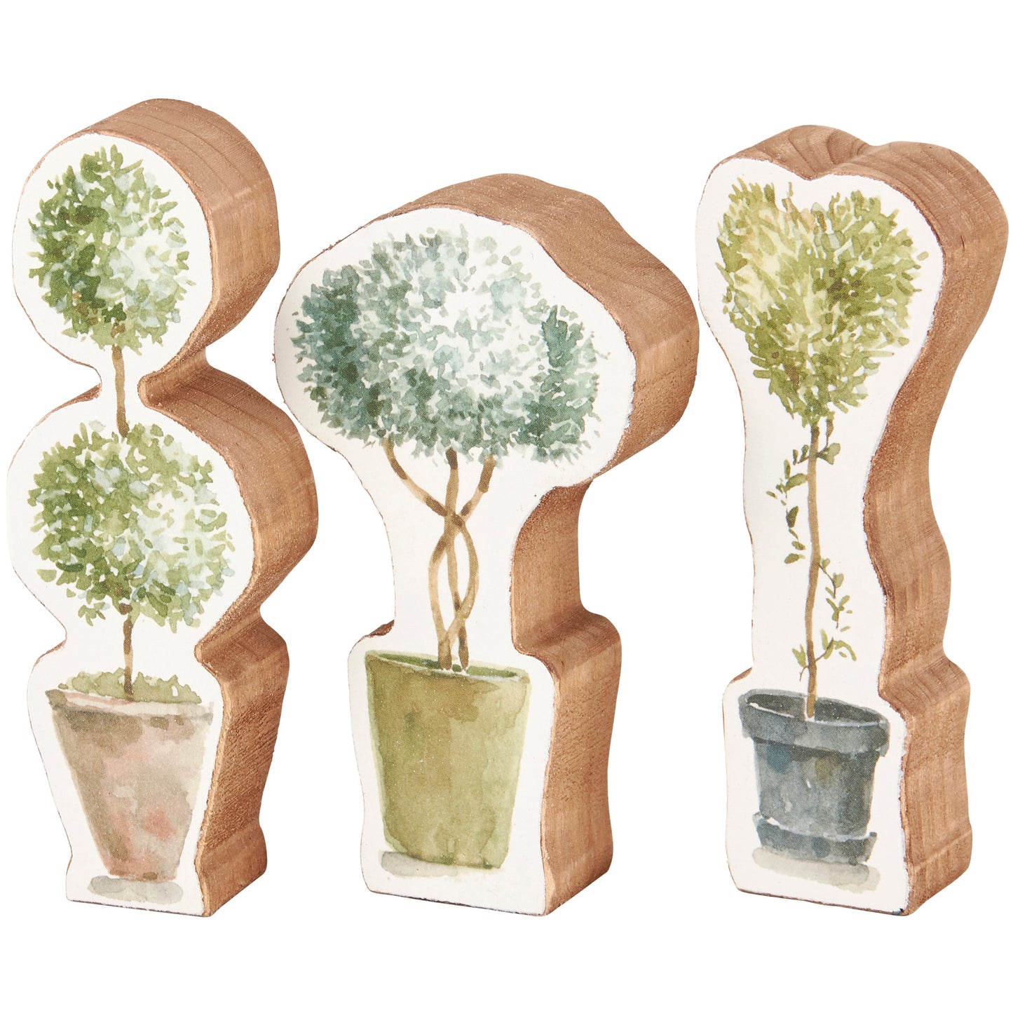 Set of 3 Wooden Topiary | Stand-alone Wooden Plant Shaped Decor