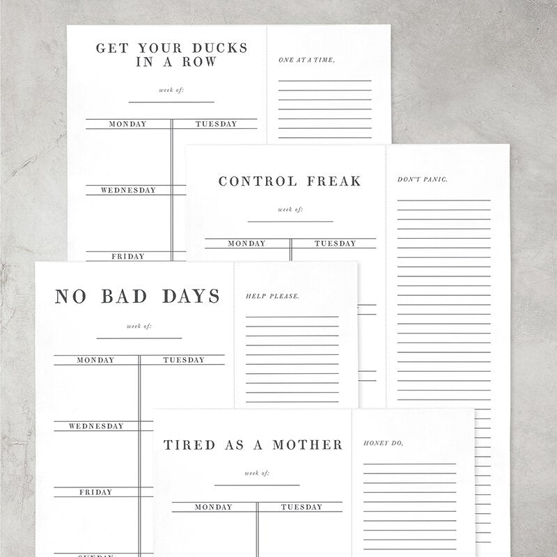 Set of 4 Copy of Control Freak Weekly List Notepad | 8.5" x 11" Desk Planner