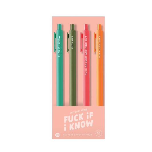 Set of 4 Fuck If I Know Jotter Pens | Ballpoint Pens with Funny Sayings