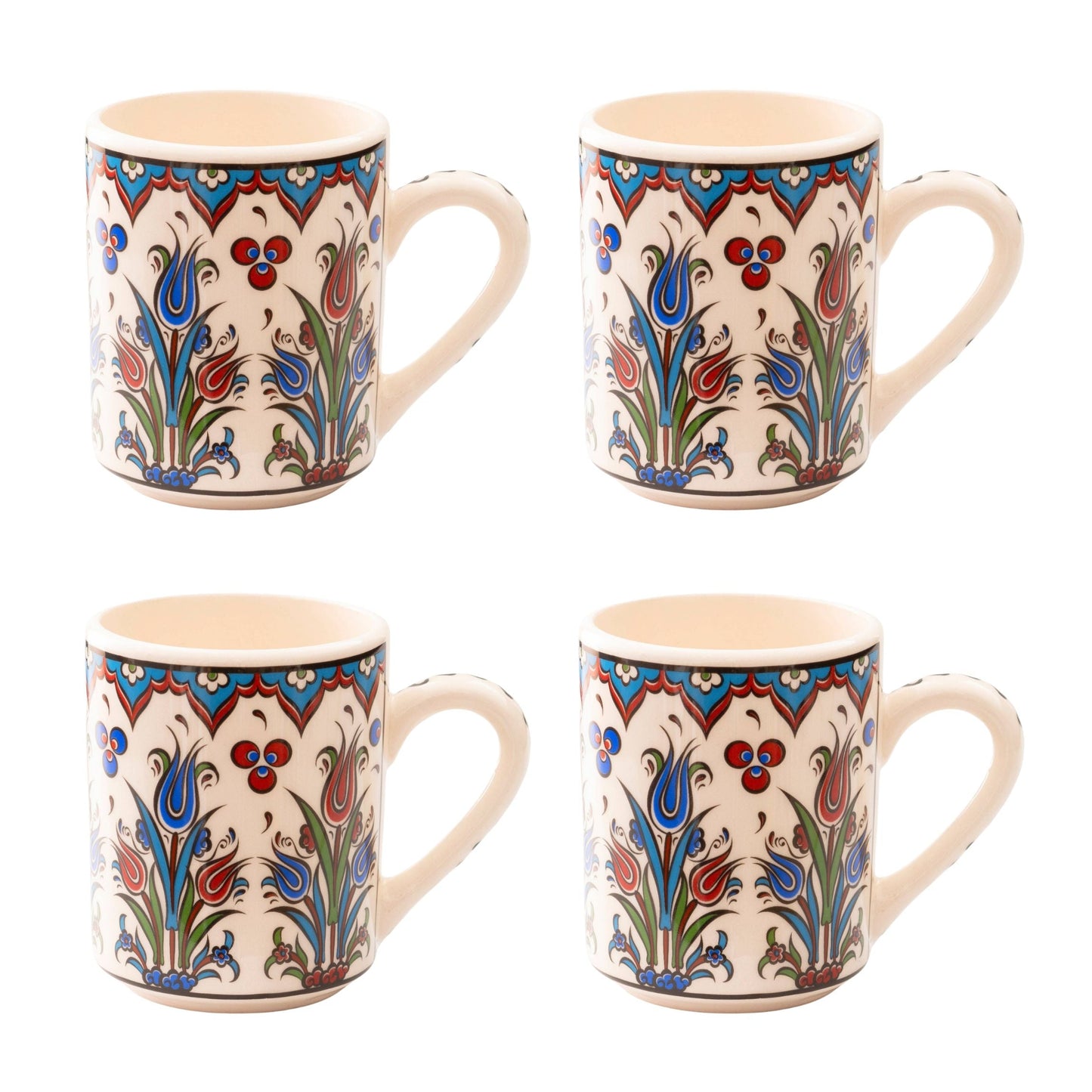 Set of 4 Handmade in Türkiye Ceramic Botanical Mugs - 9 Styles Available