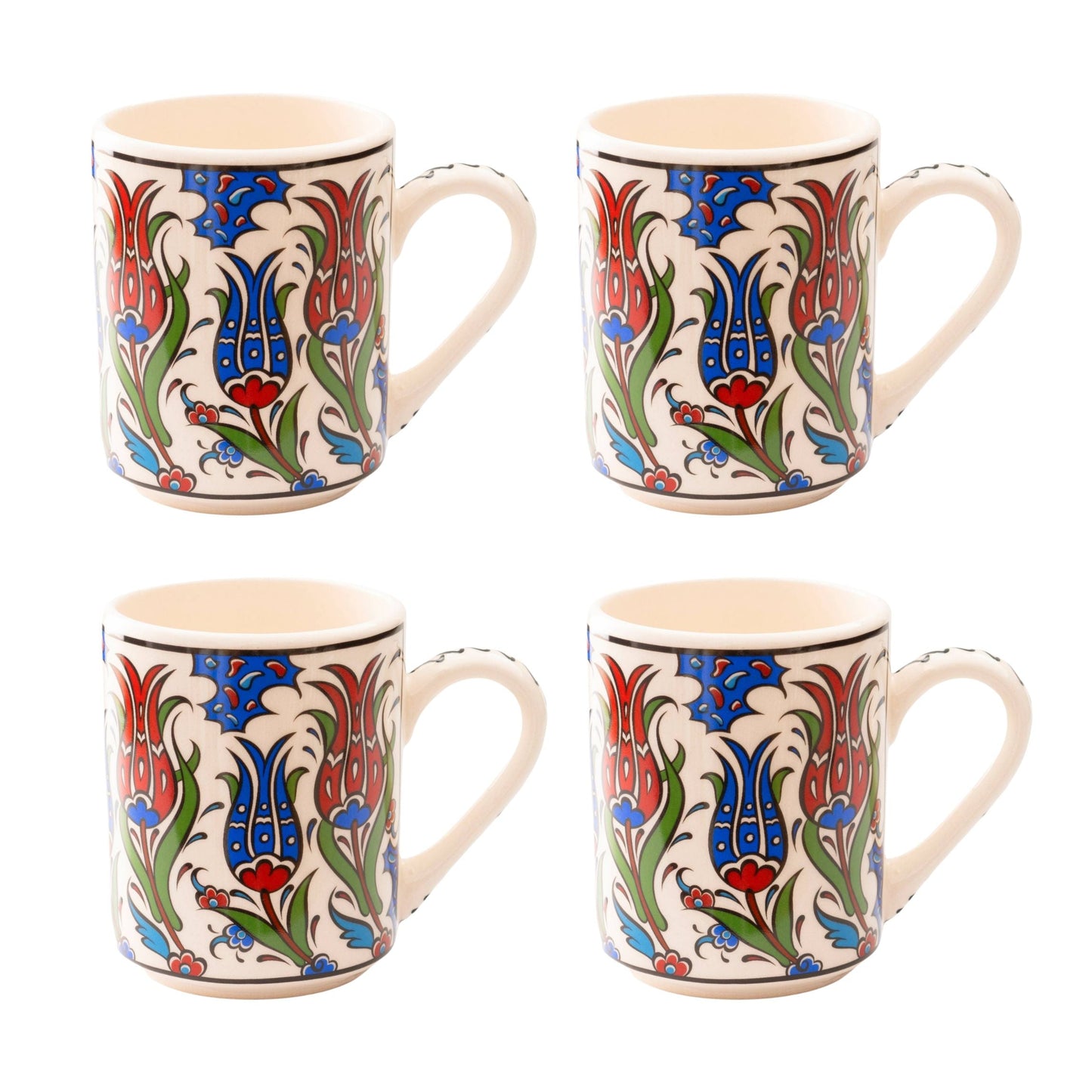 Set of 4 Handmade in Türkiye Ceramic Botanical Mugs - 9 Styles Available