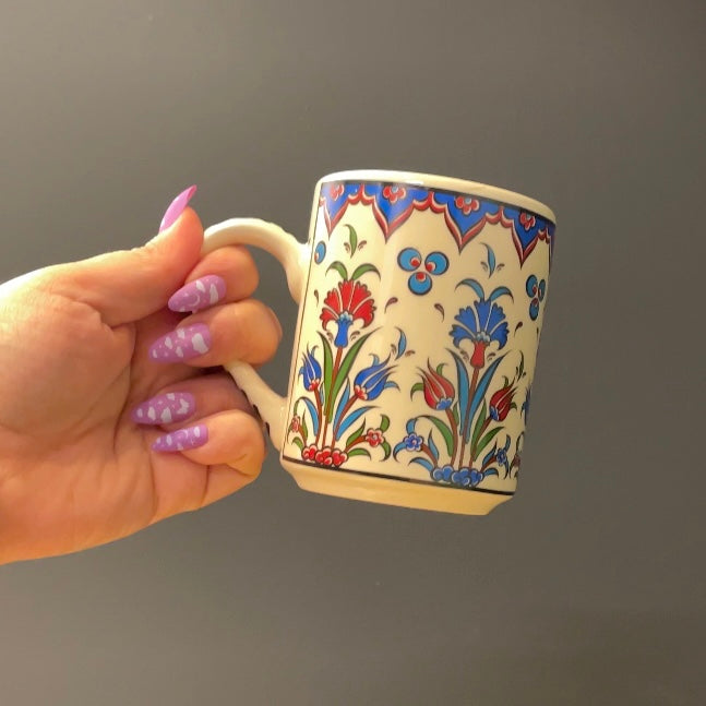 Set of 4 Handmade in Türkiye Ceramic Botanical Mugs - 9 Styles Available