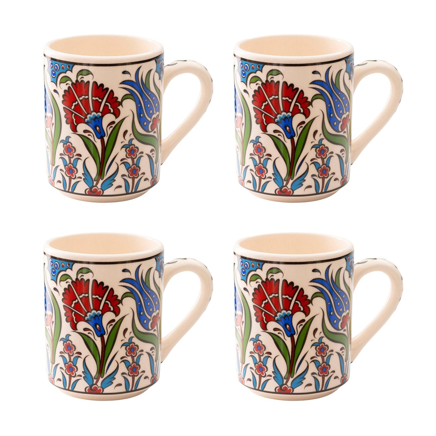 Set of 4 Handmade in Türkiye Ceramic Botanical Mugs - 9 Styles Available