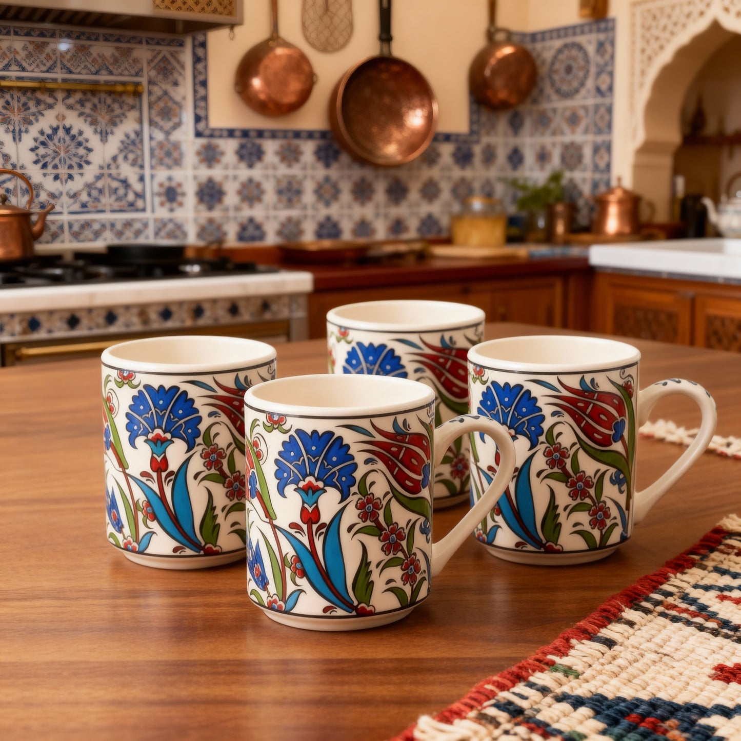 Set of 4 Handmade in Türkiye Ceramic Botanical Mugs - 9 Styles Available