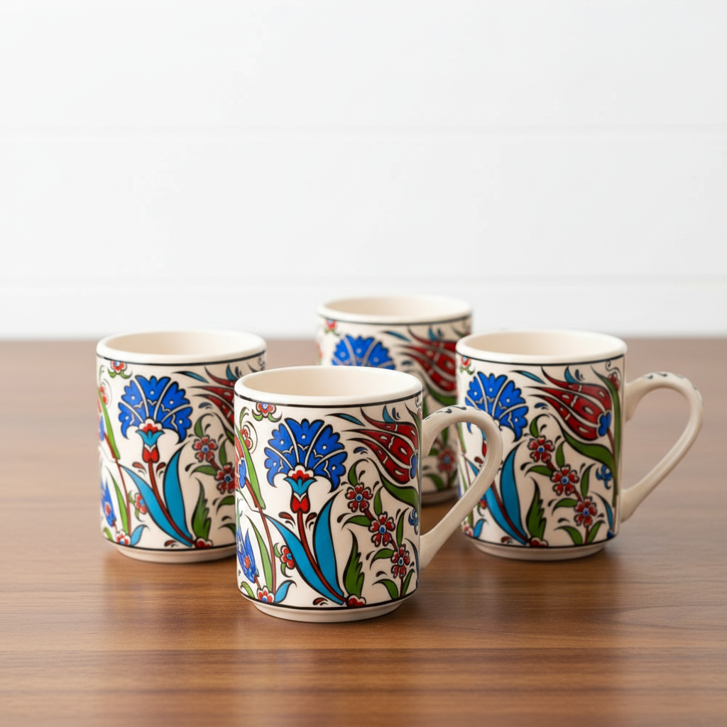 Set of 4 Handmade in Türkiye Ceramic Botanical Mugs - 9 Styles Available