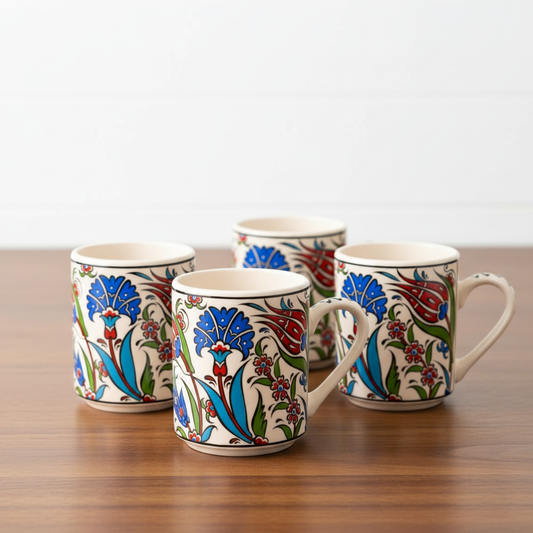 Set of 4 Handmade in Türkiye Ceramic Botanical Mugs - 9 Styles Available