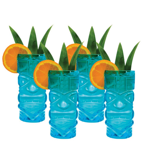 Set of 4 Happy Hour Tiki Cocktail Glass in Blue | Colored Party Glass Drinkware