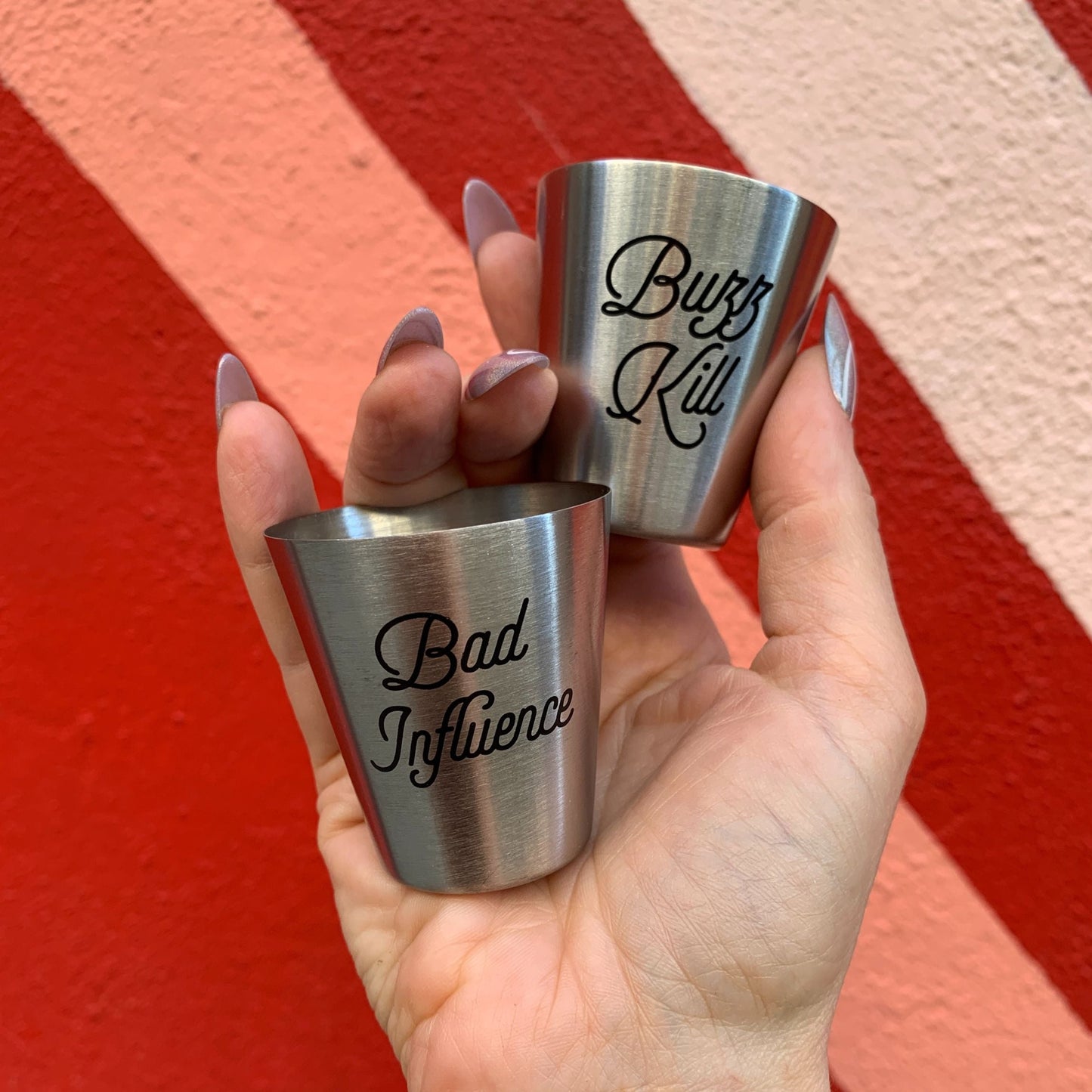 Set of 4 Personality Stainless Steel Shot Cups | Set of 4 Shot Glasses in Gift Bag