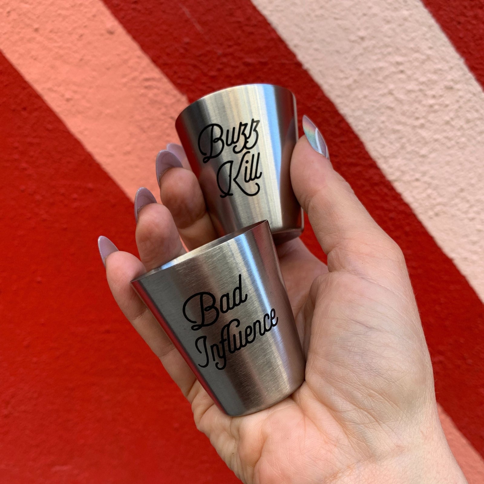 Set of 4 Personality Stainless Steel Shot Cups | Set of 4 Shot Glasses in Gift Bag