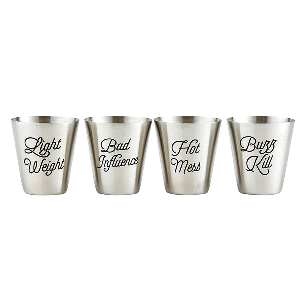 Set of 4 Personality Stainless Steel Shot Cups | Set of 4 Shot Glasses in Gift Bag