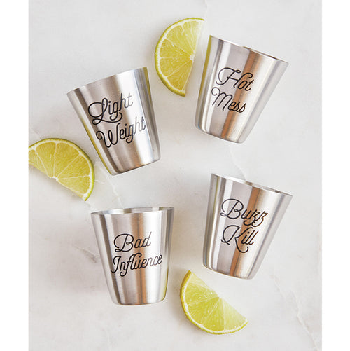 Set of 4 Personality Stainless Steel Shot Cups | Set of 4 Shot Glasses in Gift Bag