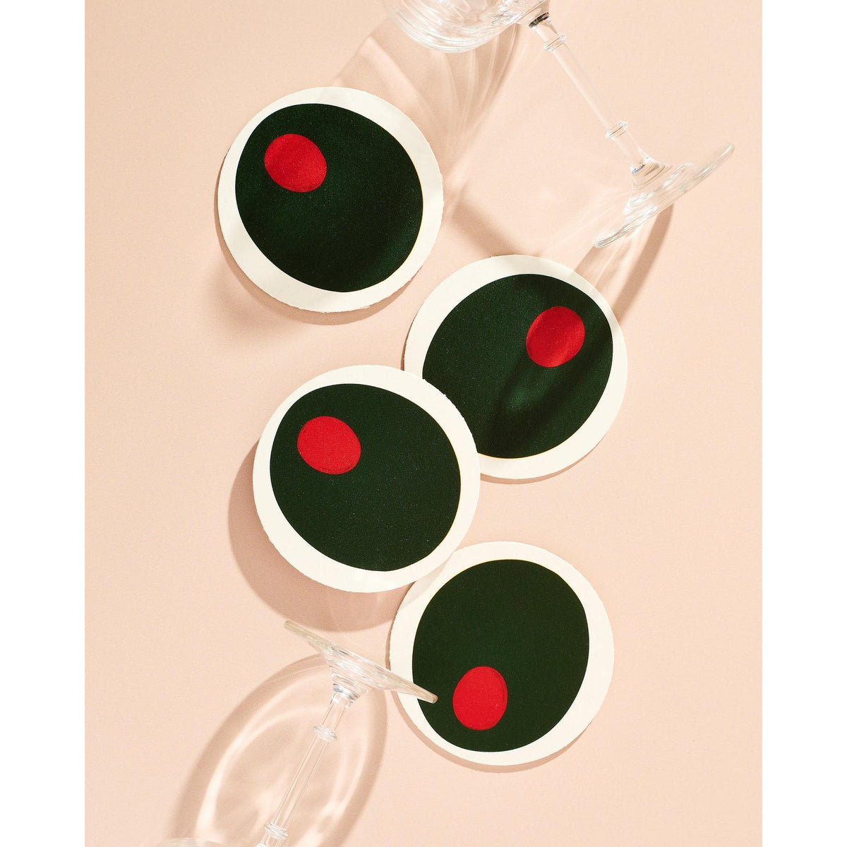 Set of 4 Pimento Olive Coasters | Eco-friendly Wood Pulp-One & Only Paper-The Bullish Store