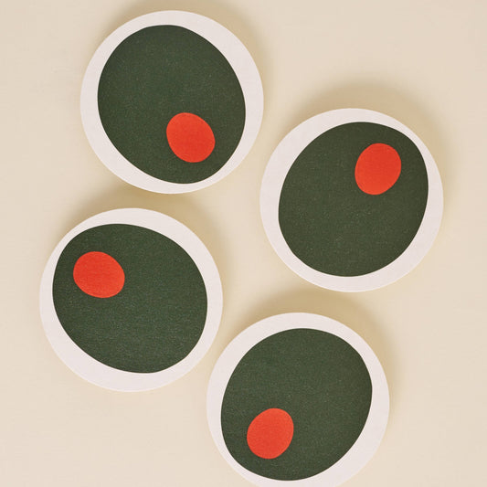 Set of 4 Pimento Olive Coasters | Eco-friendly Wood Pulp