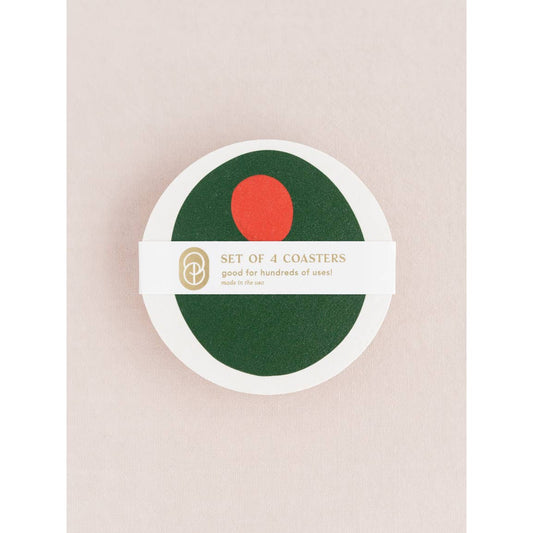 Set of 4 Pimento Olive Coasters | Eco-friendly Wood Pulp