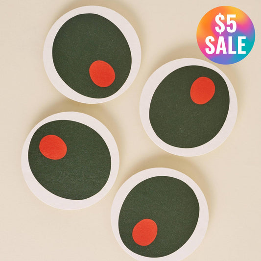 Set of 4 Pimento Olive Coasters | Eco-friendly Wood Pulp