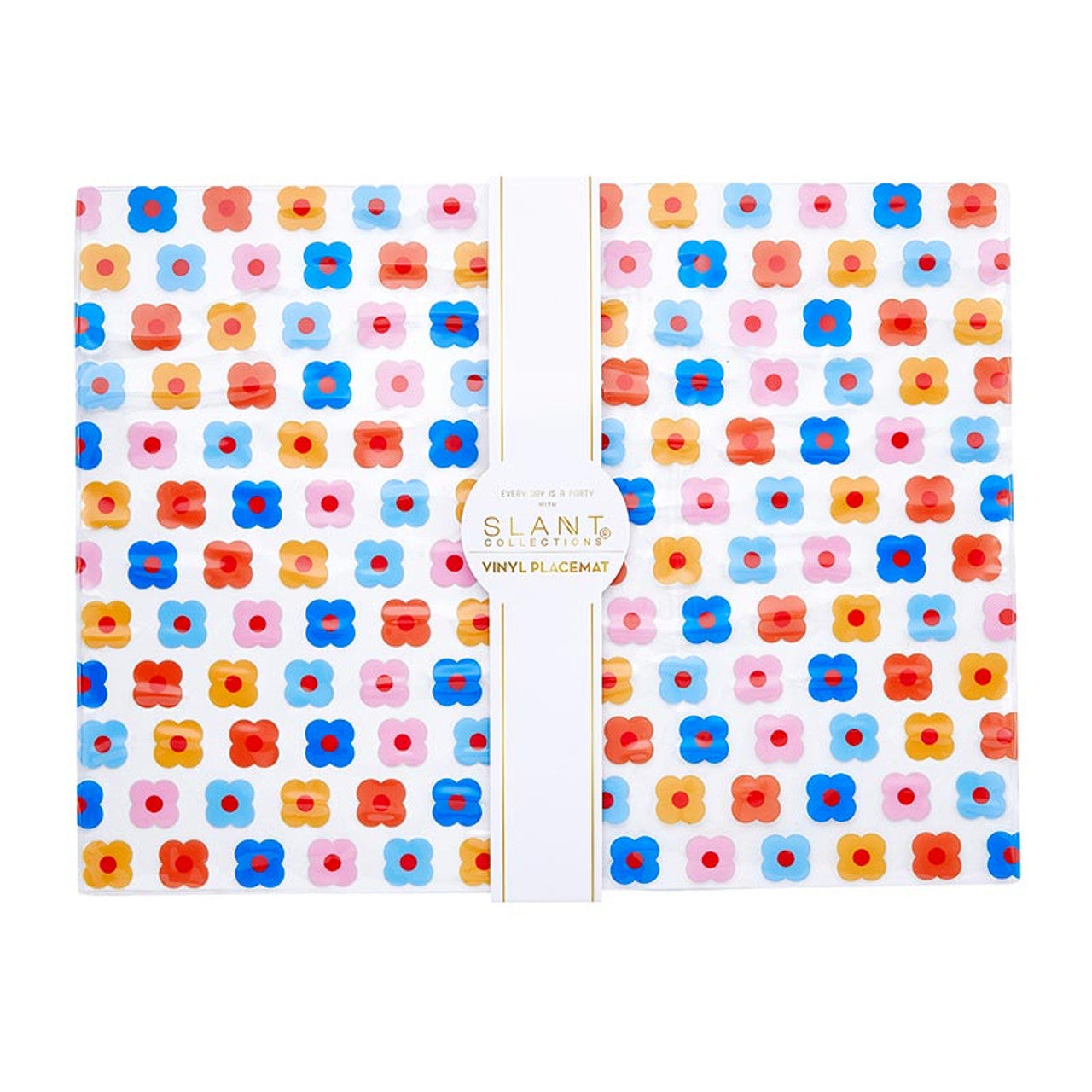 Retro Flower Vinyl Placemats | Rectangular Party Table Mat | 4 Sheets