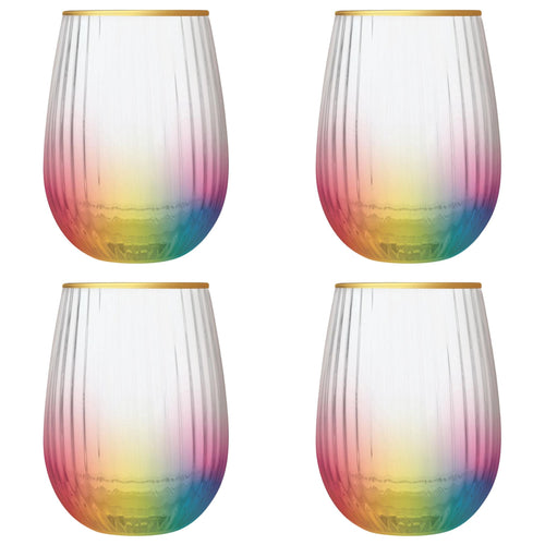 Set of 4 Rainbow Beveled Stemless Wine Glass | 19 oz.