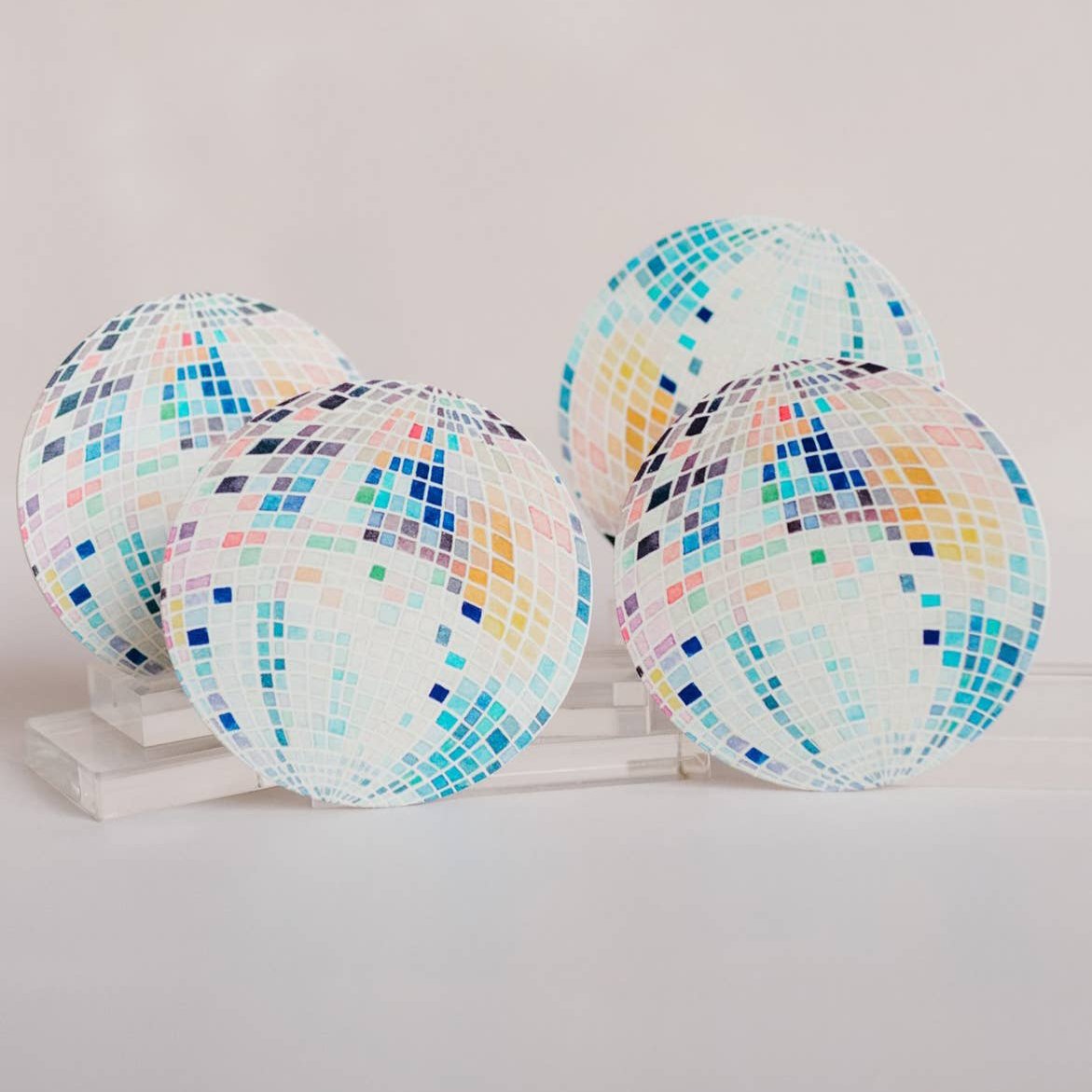 Set of 4 Rainbow Disco Ball Re-usable Chipboard Coasters