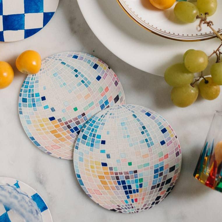 Set of 4 Rainbow Disco Ball Re-usable Chipboard Coasters