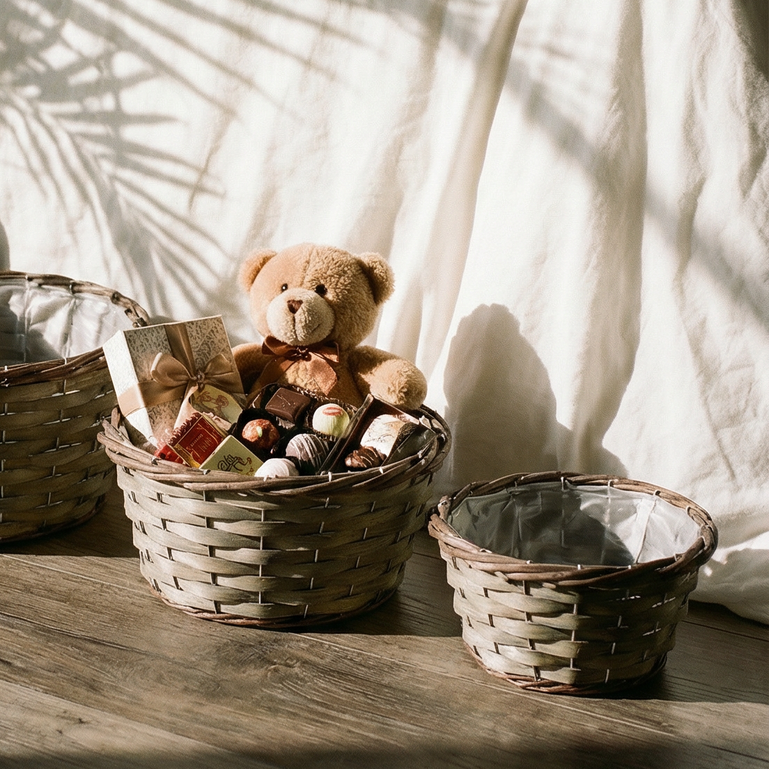 Set of 4 Round Bamboo Basket Set Dual Color