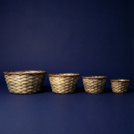 Set of 4 Round Bamboo Basket Set Dual Color