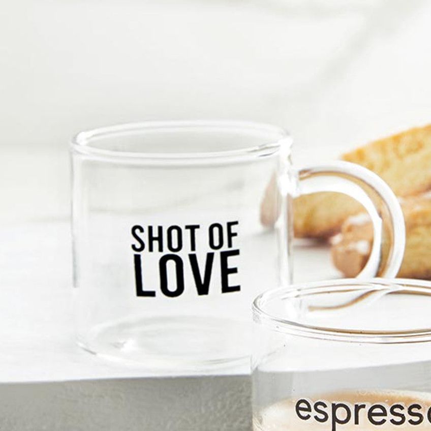 Set of 4 Shot of Love Glass Espresso Cup | Coffee Tea Clear Mug