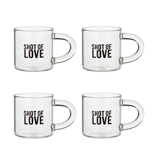 Set of 4 Shot of Love Glass Espresso Cup | Coffee Tea Clear Mug