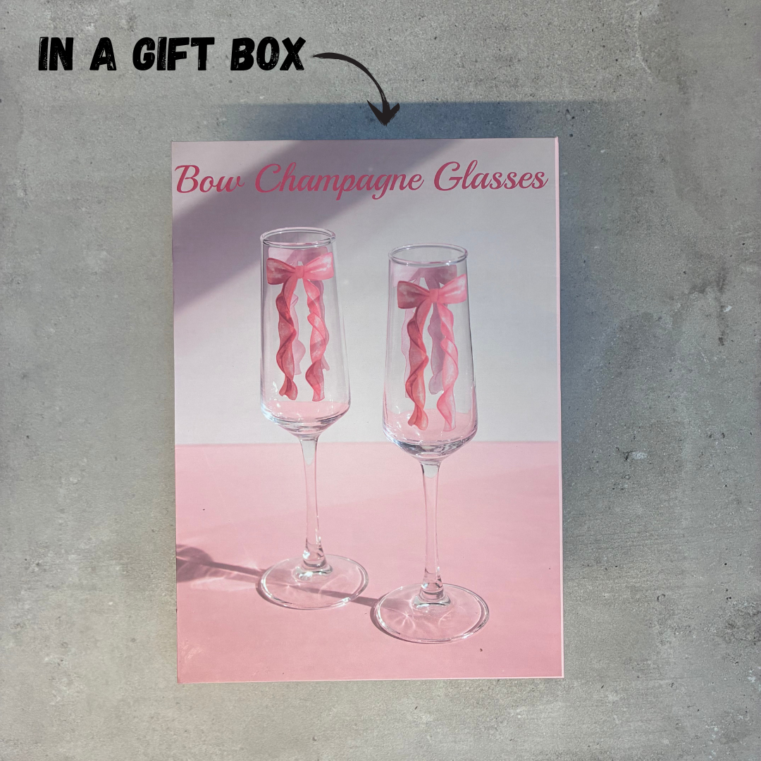 Set of 2 Bow Champagne Glasses | Coquette Bow Trend | Wedding Bridal Shower Gift