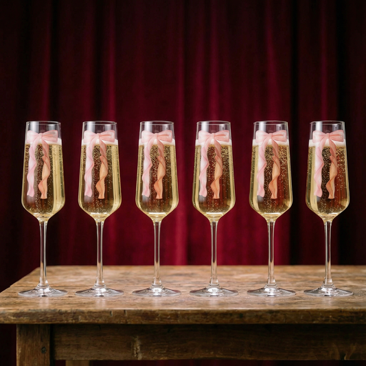 Set of 6 Bow Champagne Glasses | Coquette Bow Trend | Wedding Bridal Shower Gift