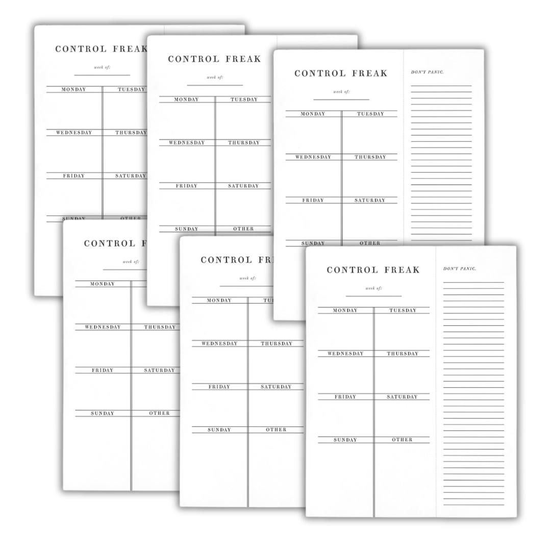 Set of 6 Copy of Control Freak Weekly List Notepad | 8.5" x 11" Desk Planner