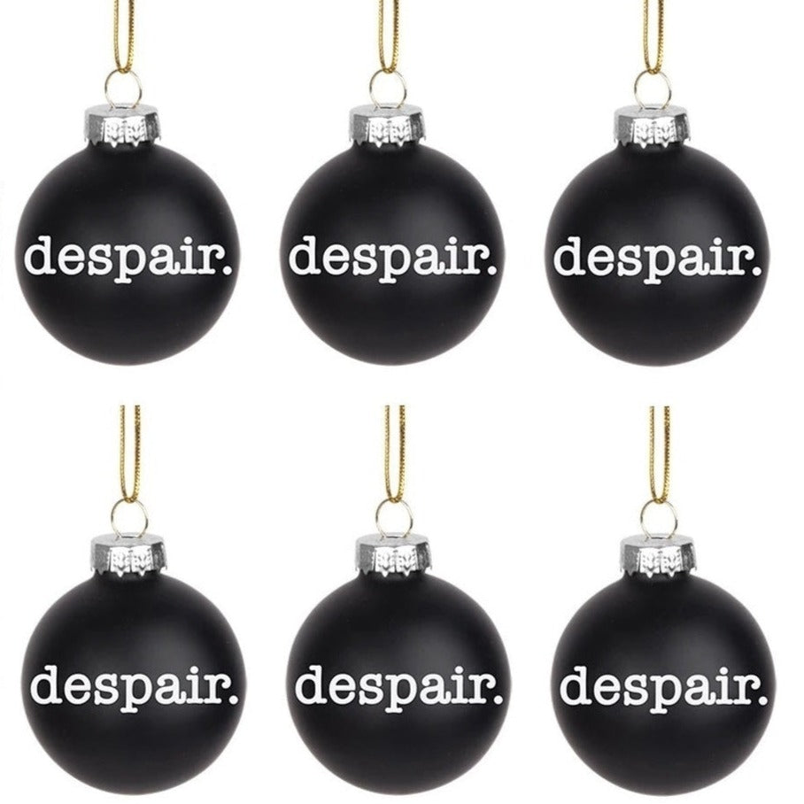 Set of 6 Despair Holiday Mini Glass Ornaments in Black