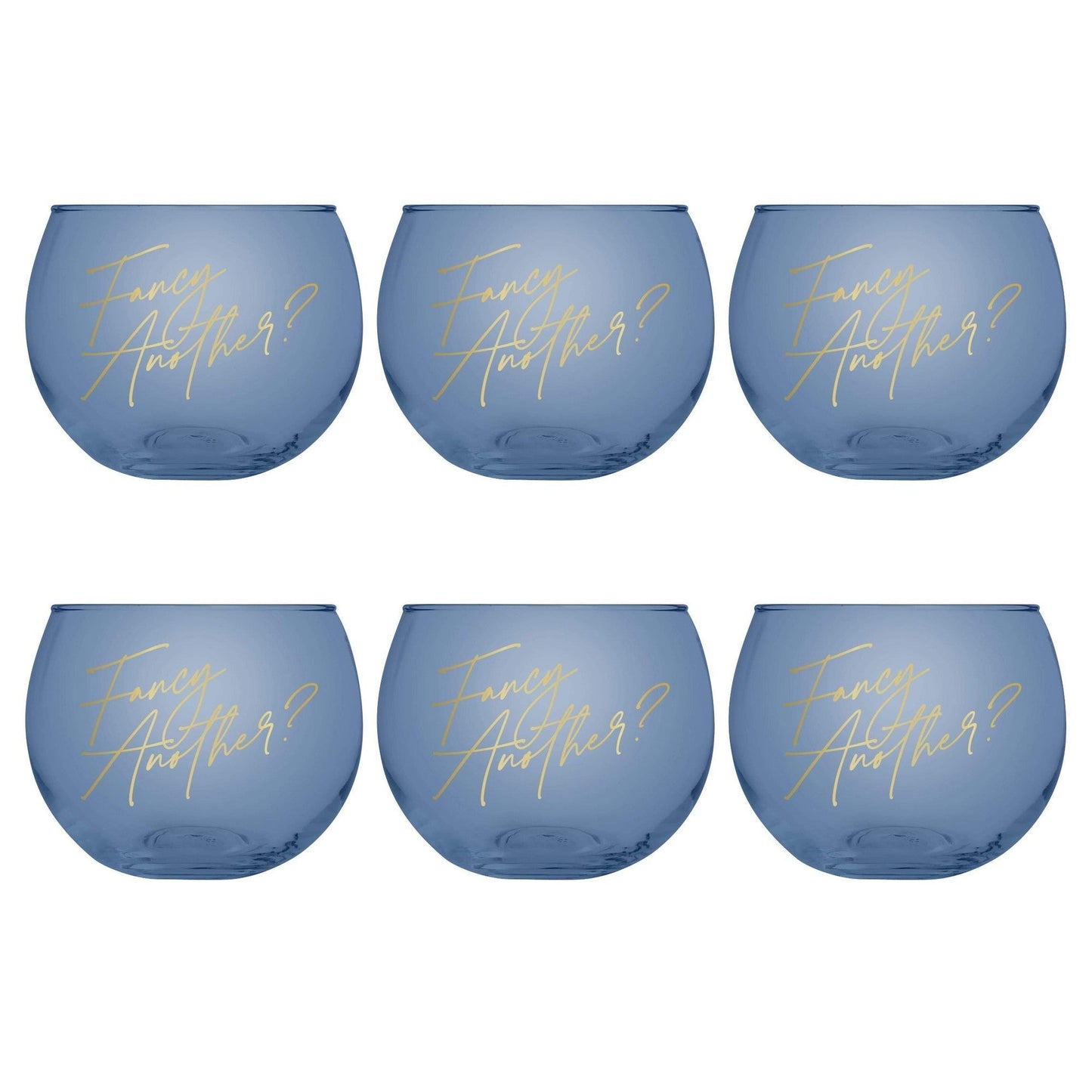 Set of 6 Fancy Another Roly Poly Blue Tinted Glass | 13 oz.