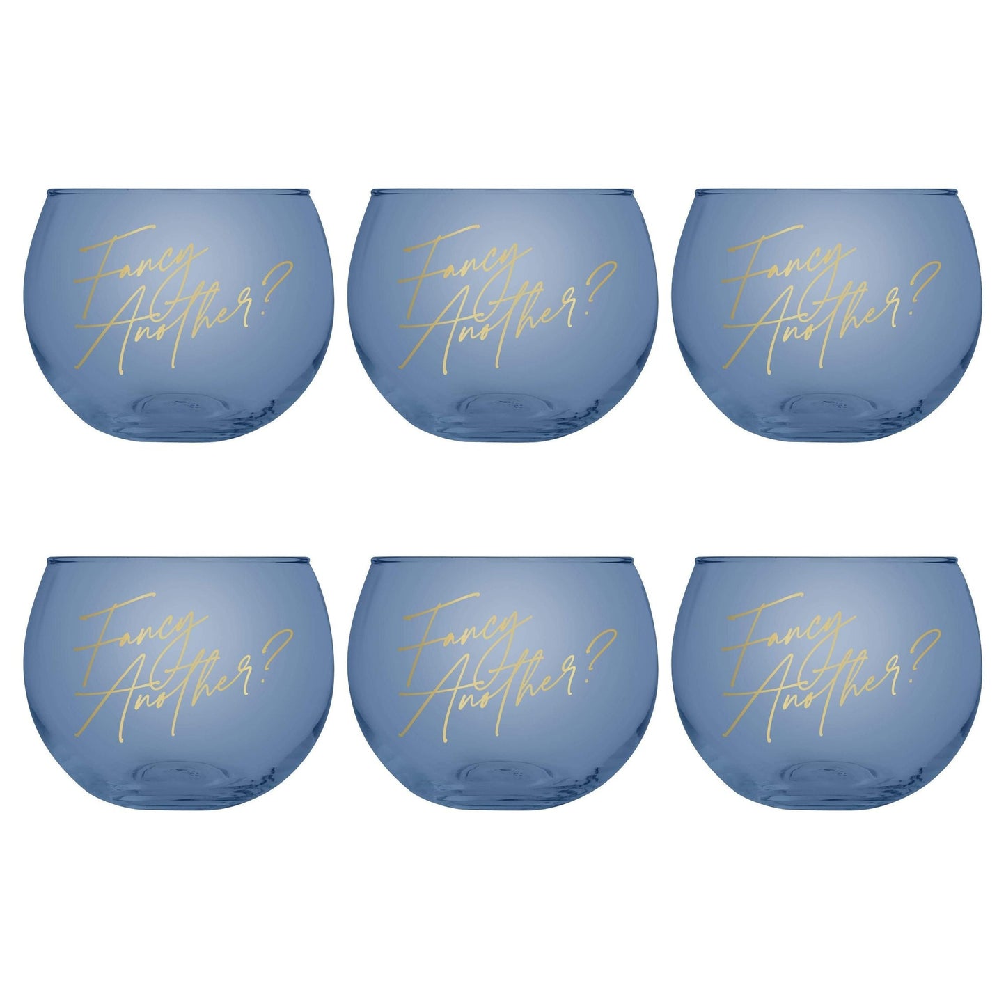 Set of 6 Fancy Another Roly Poly Blue Tinted Glass | 13 oz.