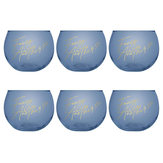 Set of 6 Fancy Another Roly Poly Blue Tinted Glass | 13 oz.