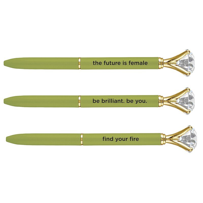Set of 6 Future Is Female Chartreuse Green Gem Pen | Giftable Pen | Novelty Office Desk Supplies