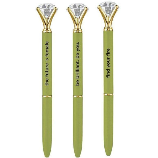 Set of 6 Future Is Female Chartreuse Green Gem Pen | Giftable Pen | Novelty Office Desk Supplies