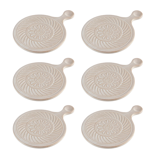 Set of 6 Mini Serving Trivets | Rustic Hot Dishes Ceramic Stand | 5" Diameter