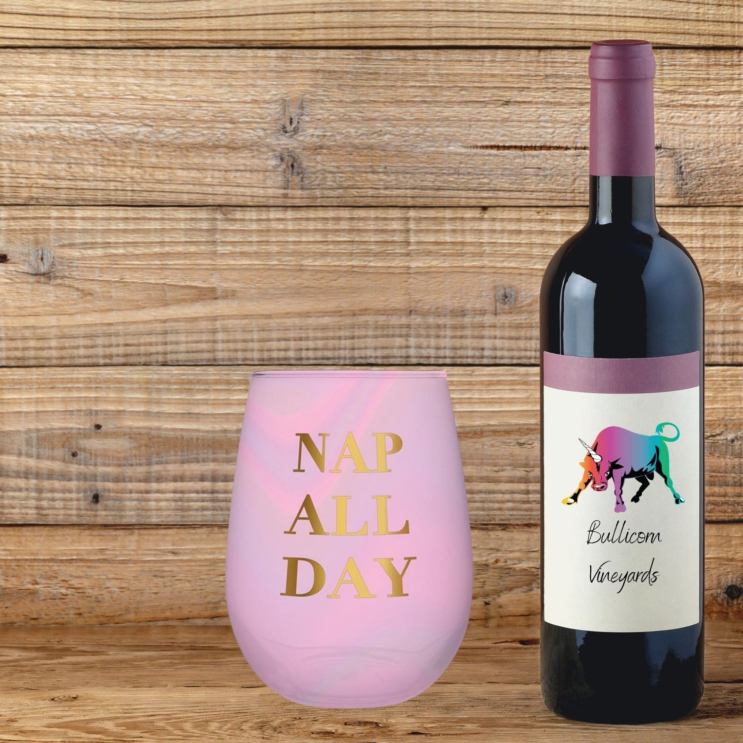 Set of 6 Nap All Day Stemless Wine Glass in Iridescent Tinted Pink | 20 oz.
