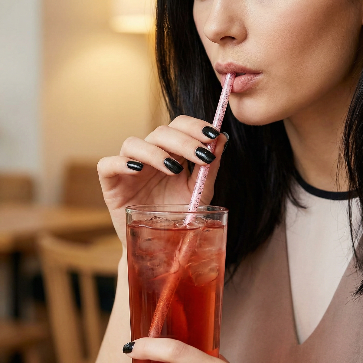 Set of 6 Pink Glitter Reusable Straws | BPA-Free Acrylic | 11" Extra Long Elegant Straws