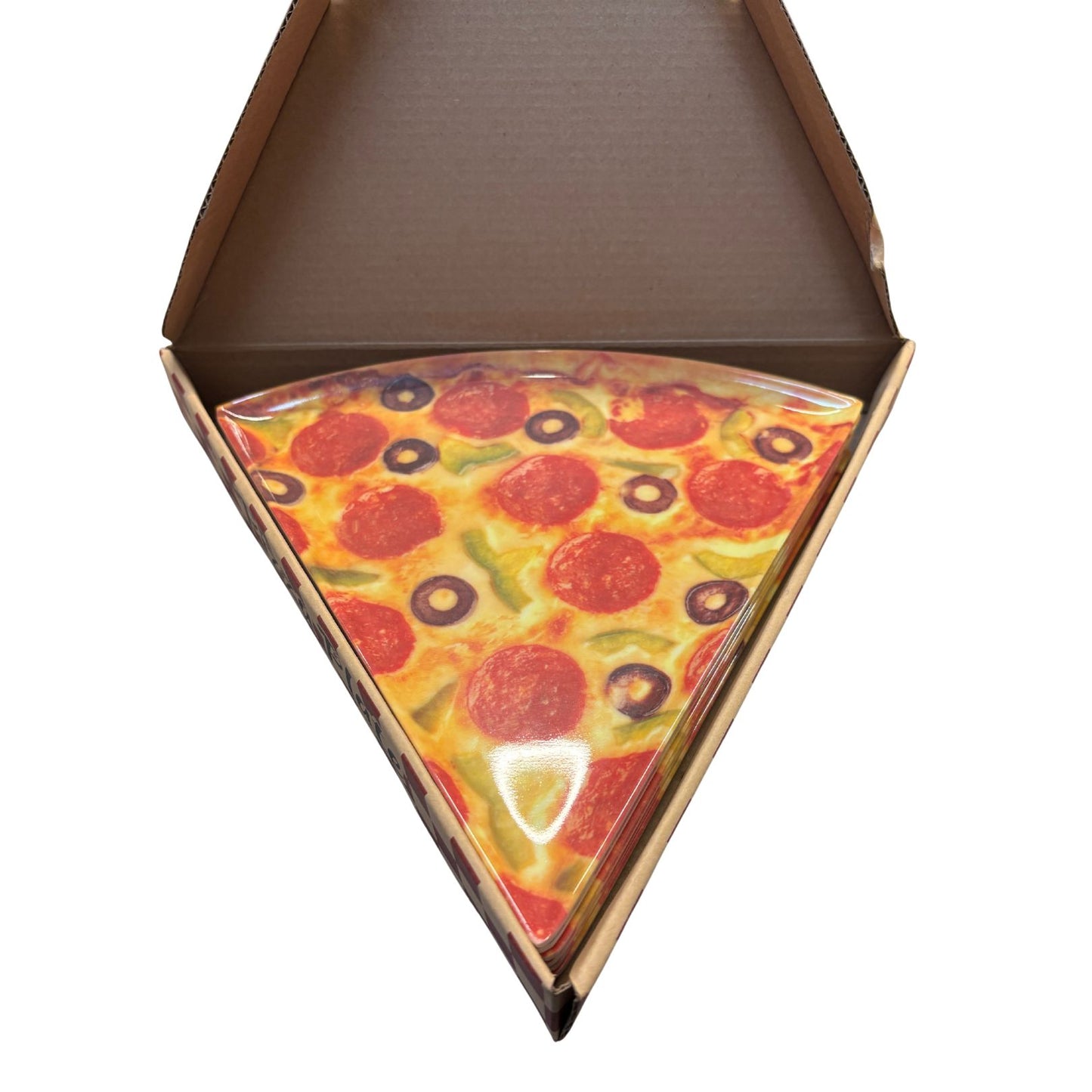 Set of 6 Pizza Slice Plates | Boxed Gift Set of Six 9" Printed Funny Melamine Plates