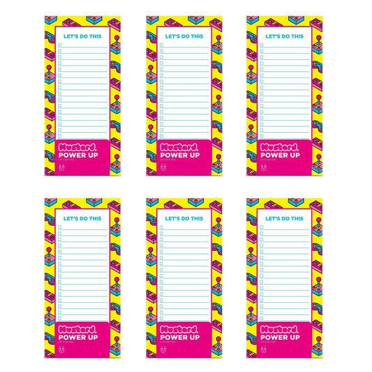 Set of 6 Power Up Let's Do This Notepad | Retro '90s List Pad | Magnetic, Sticks to Fridge