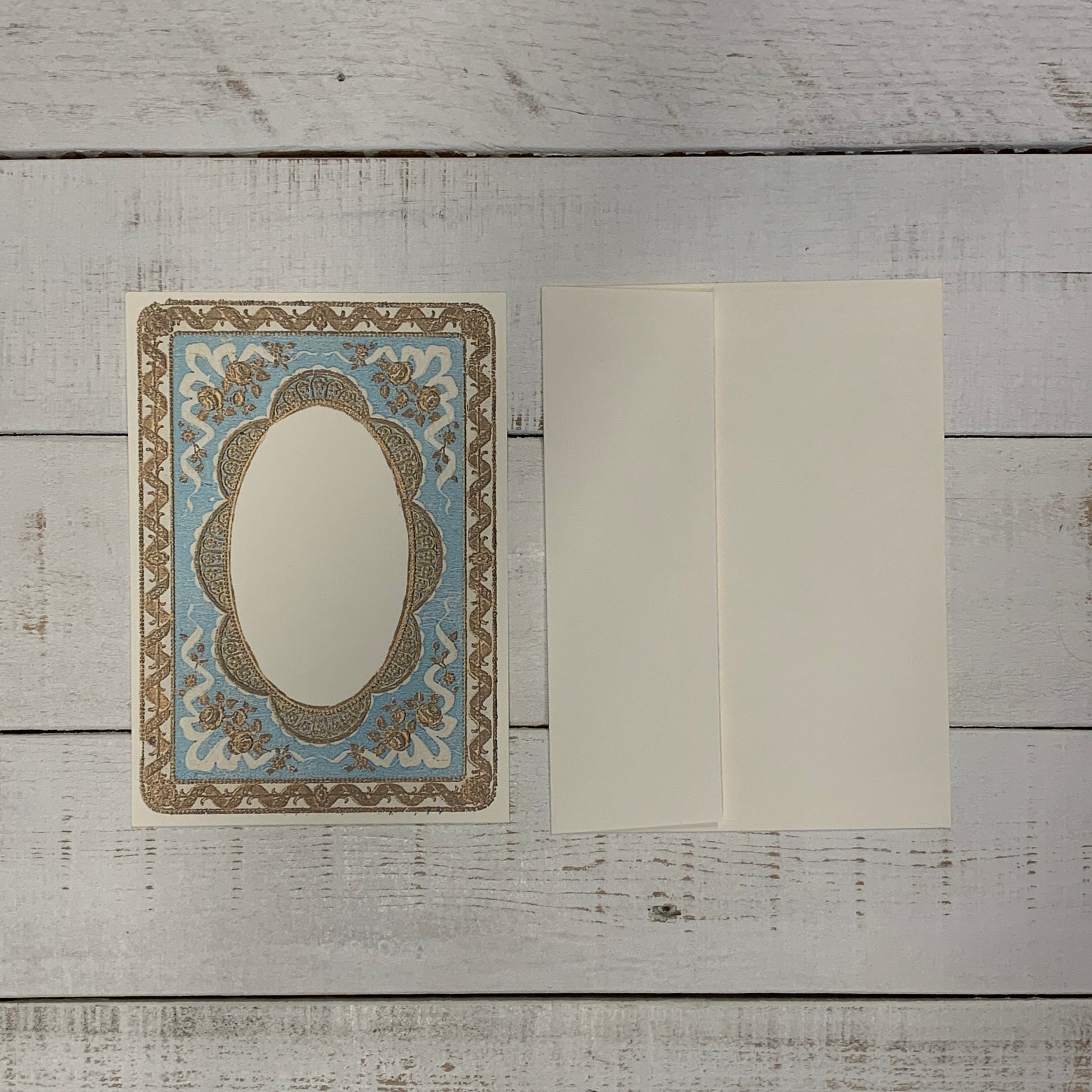 Set of 8 Single Sided Handmade Notecards Gold and Blue Ornate Frame | Gift for Her