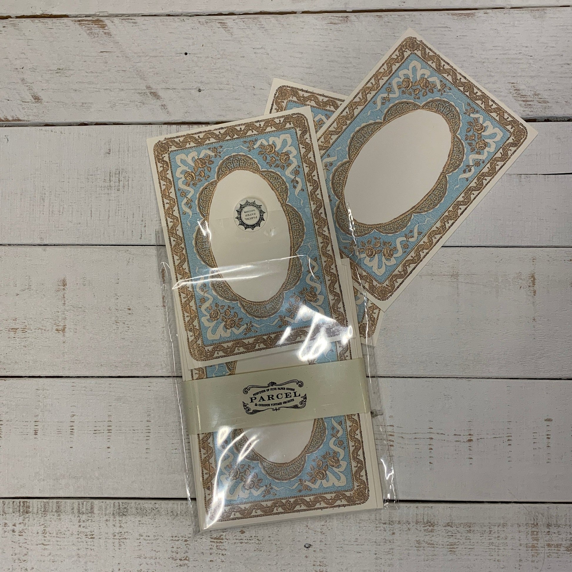 Set of 8 Single Sided Handmade Notecards Gold and Blue Ornate Frame | Gift for Her